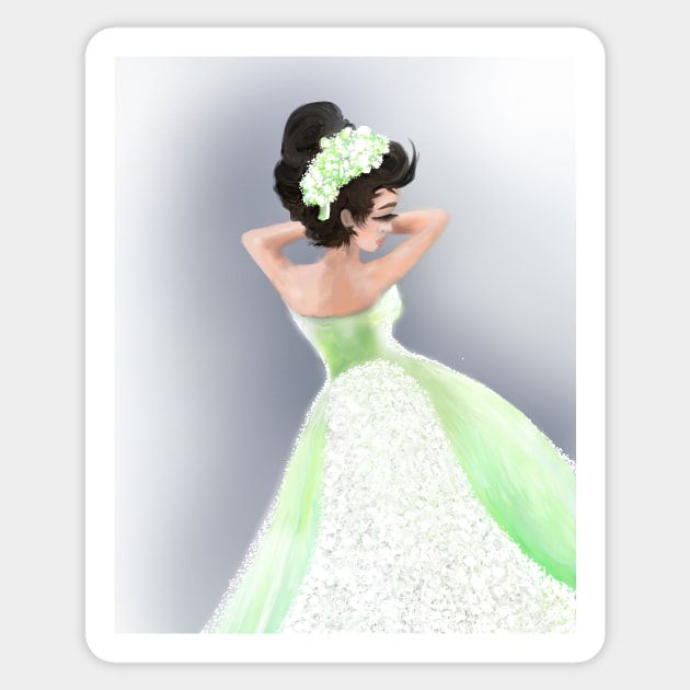 Her Green Dress Sticker by petrasart